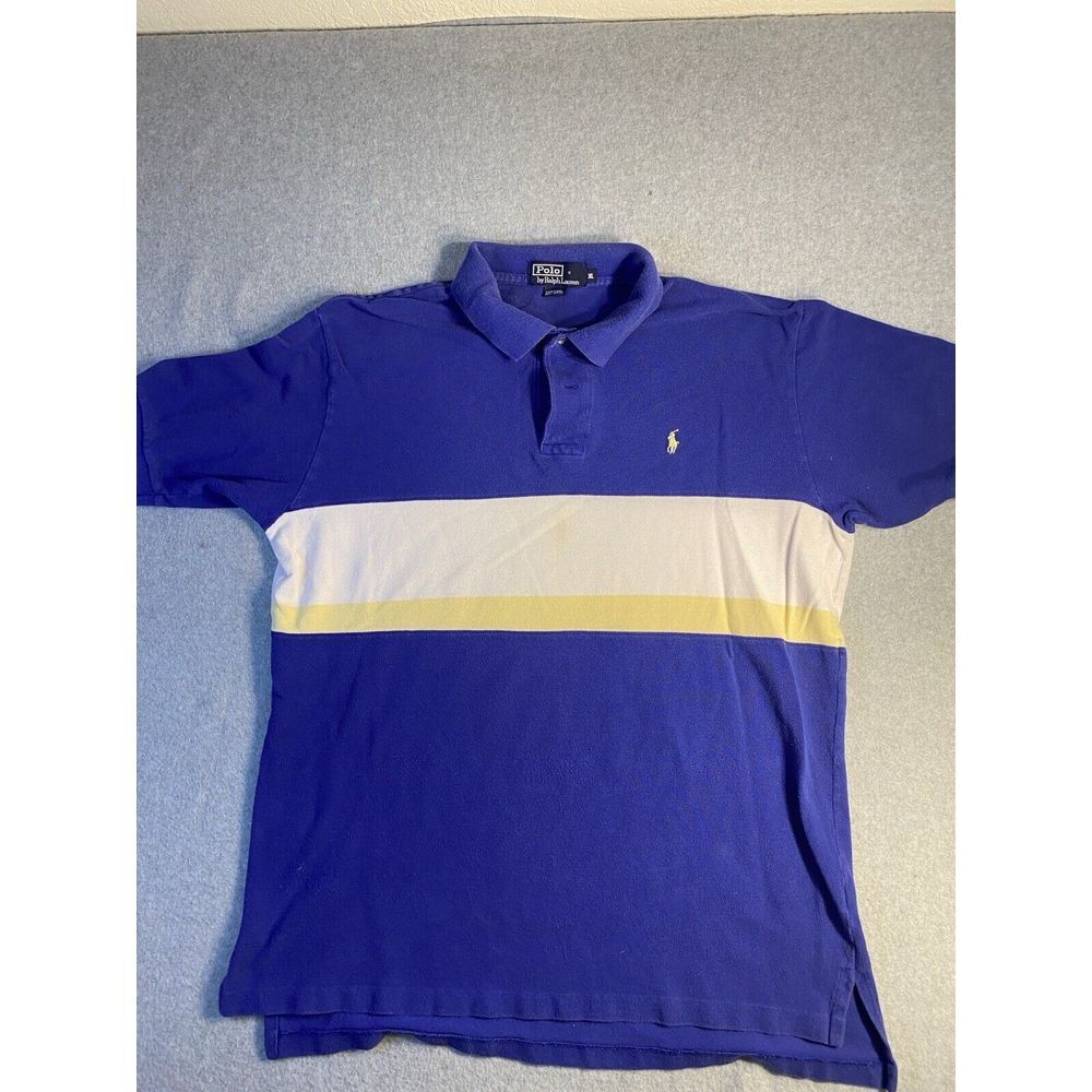 Polo Ralph Lauren Shirt Men Blue X-Large‎  Cotton Short Sleeves Yellow  Pony